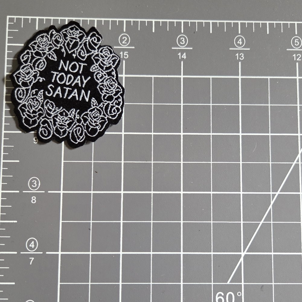 Not Today Satan Black Rose Gothic Floral Fabric Iron On Patch - Picture 2 of 2